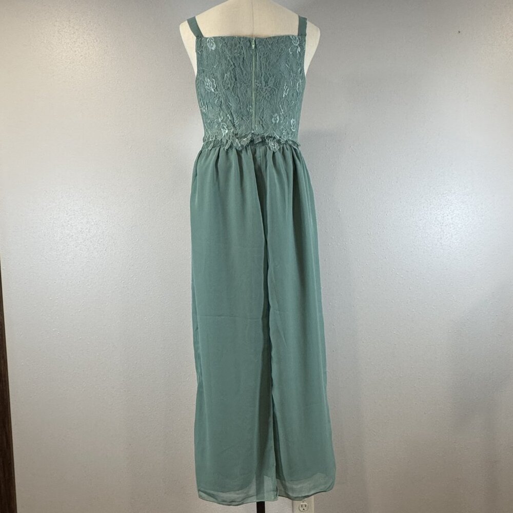 Womens Size 8 Sage Green Floral Lace Chiffon 3 Pc Pant Suit with Jacket Wide Leg - Picture 5 of 16